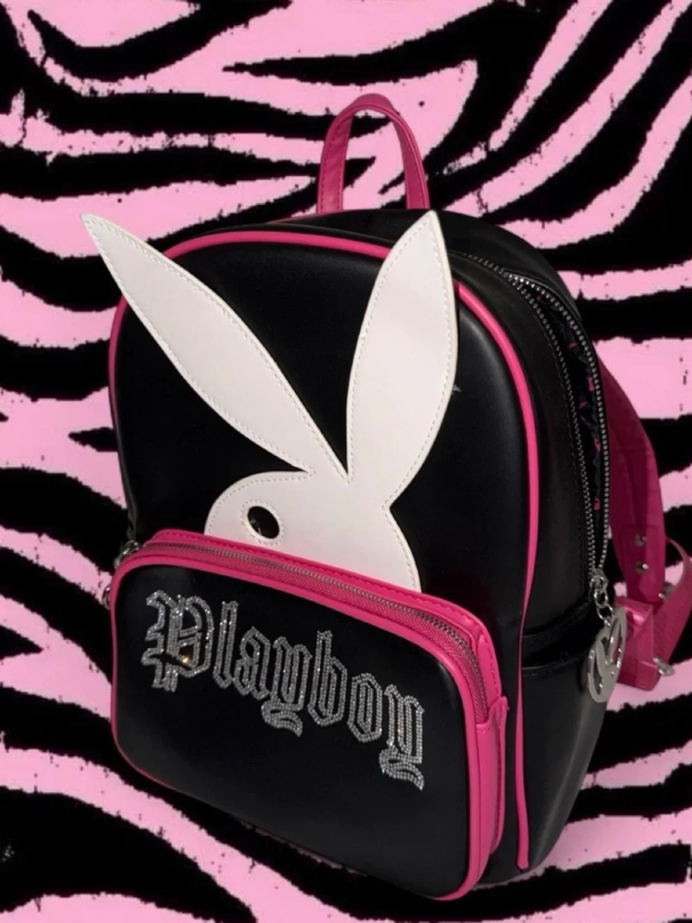 PLAYBOY Black, Hot Pink & White Bunny Mini Backpack